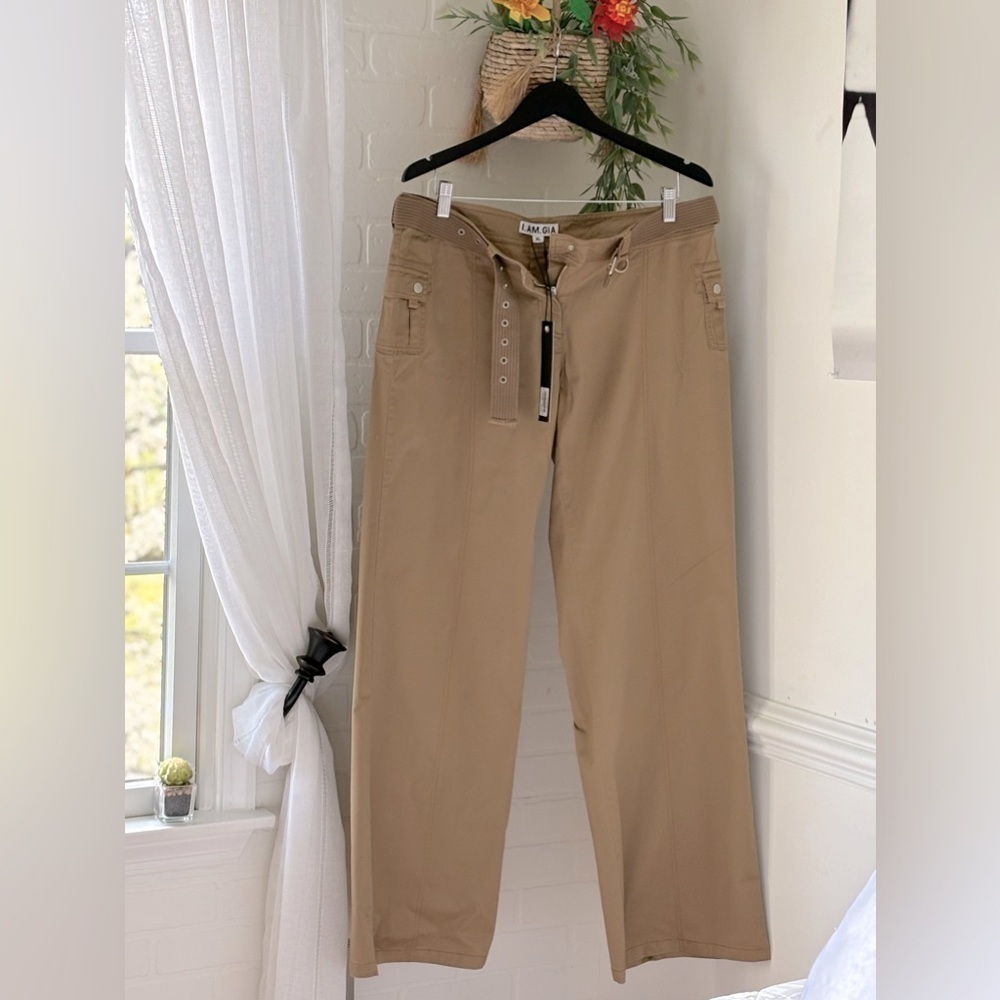 🔥NWT I.AM.GIA TAN BROWN “JORDAN” CARGO PANT XL RELAXED FIT MID-RISE BELT